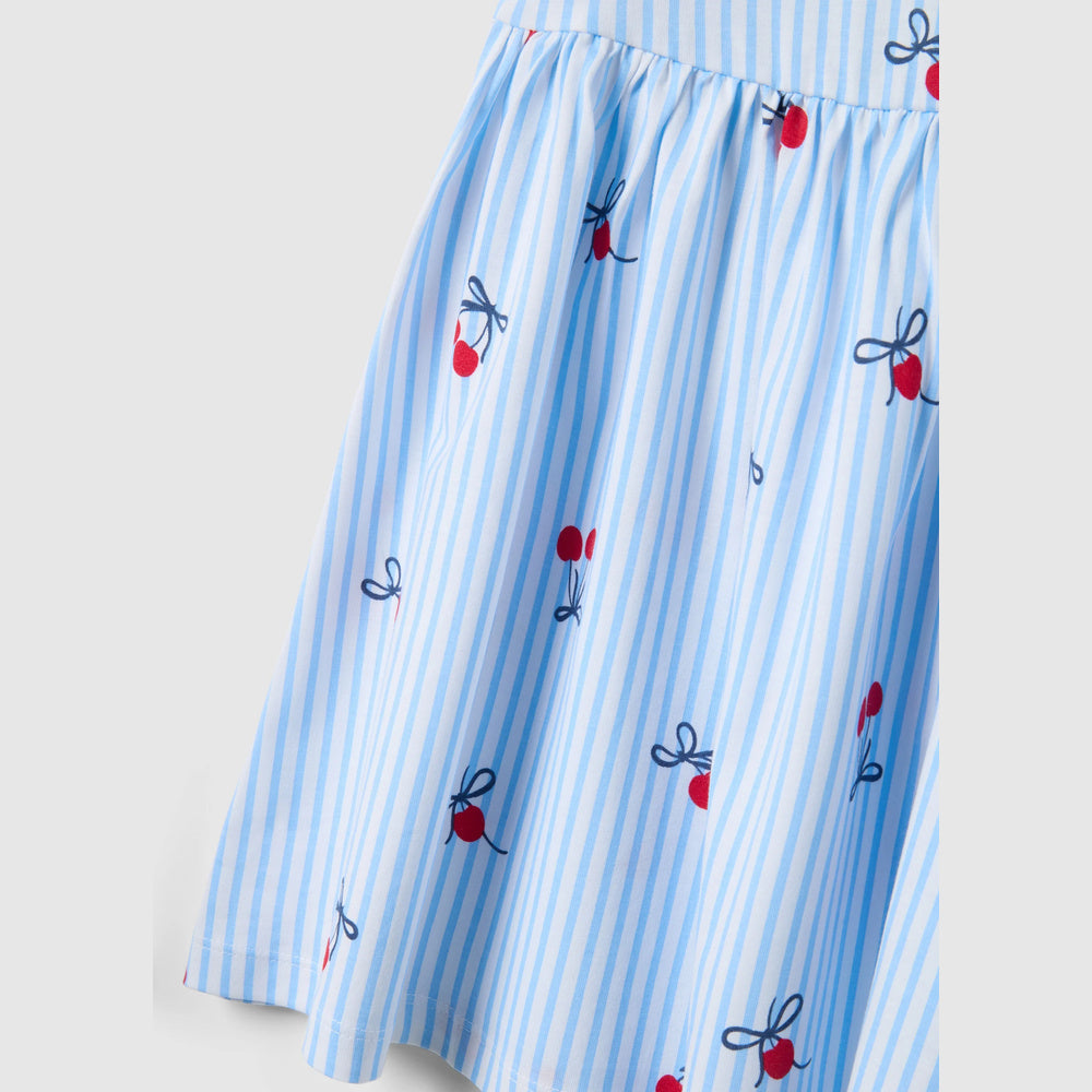 OVS | Vestido azul de algodón puro con diseño a rayas y volantes para niña