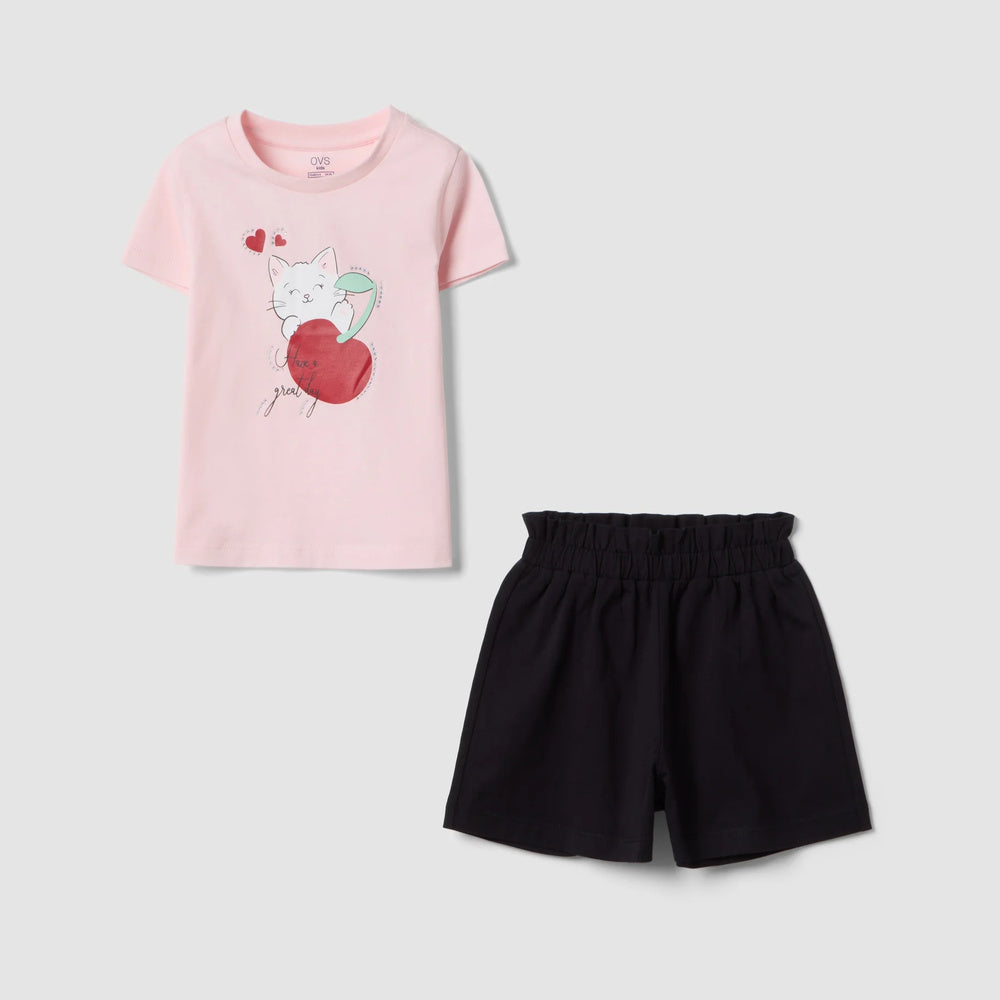 OVS | Conjunto de camiseta y shorts multicolor de algodón puro para niña