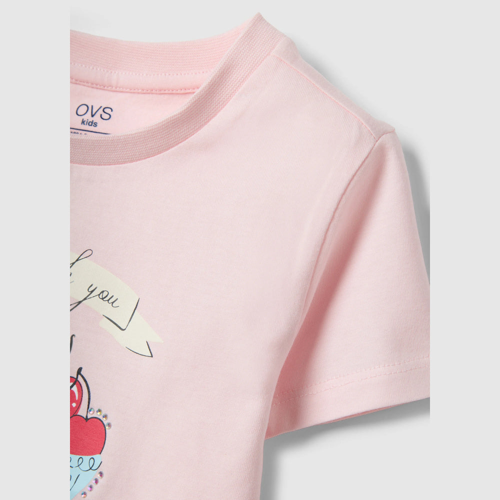 OVS | Camiseta rosa de algodón puro con estampado para niña