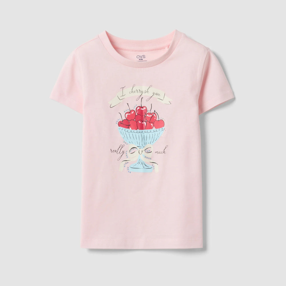 OVS | Camiseta rosa de algodón puro con estampado para niña