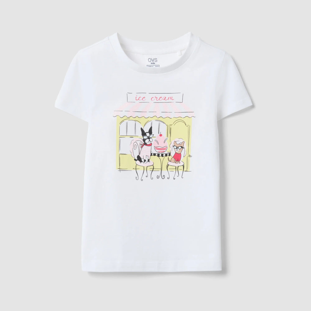 OVS | Camiseta blanca de algodón puro con estampado para niña