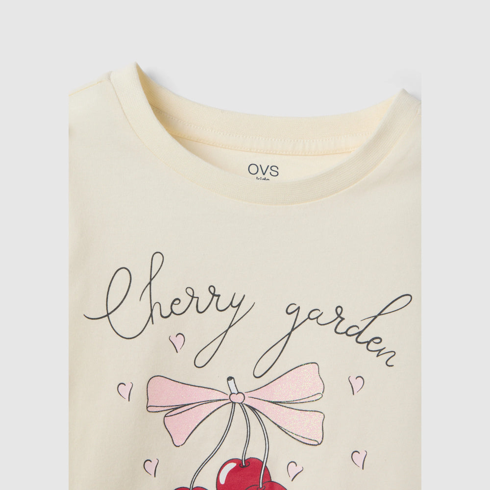 OVS | Camiseta beige de algodón puro con estampado para niña