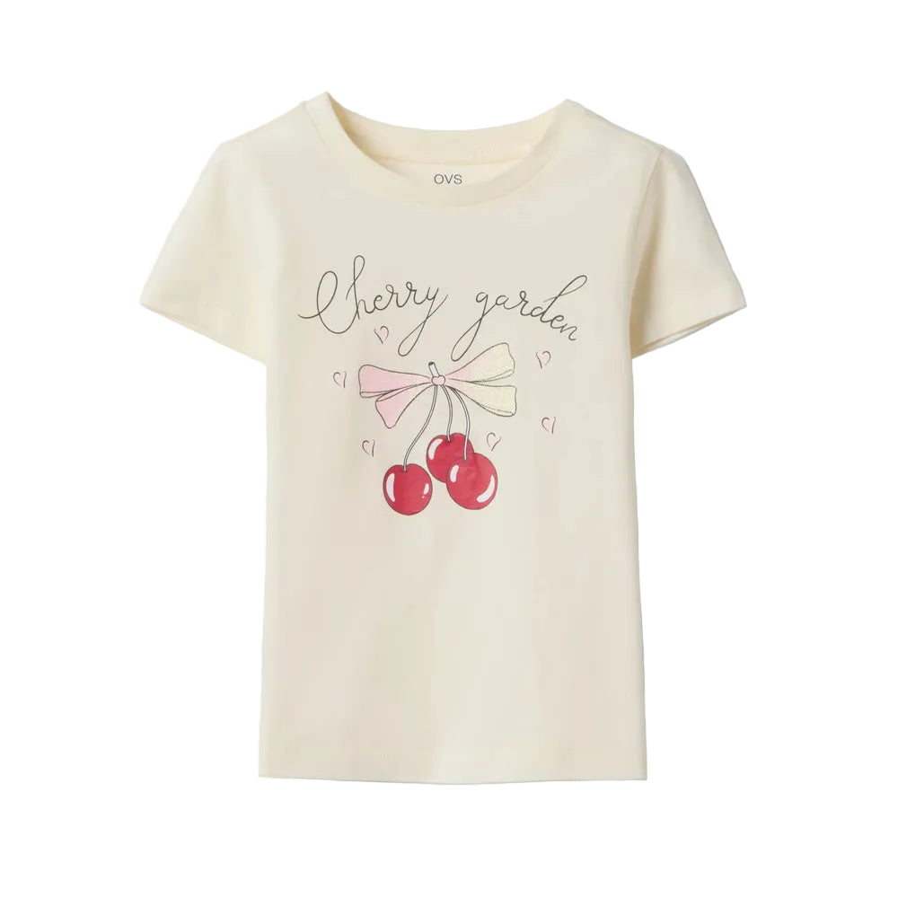 OVS | Camiseta beige de algodón puro con estampado para niña