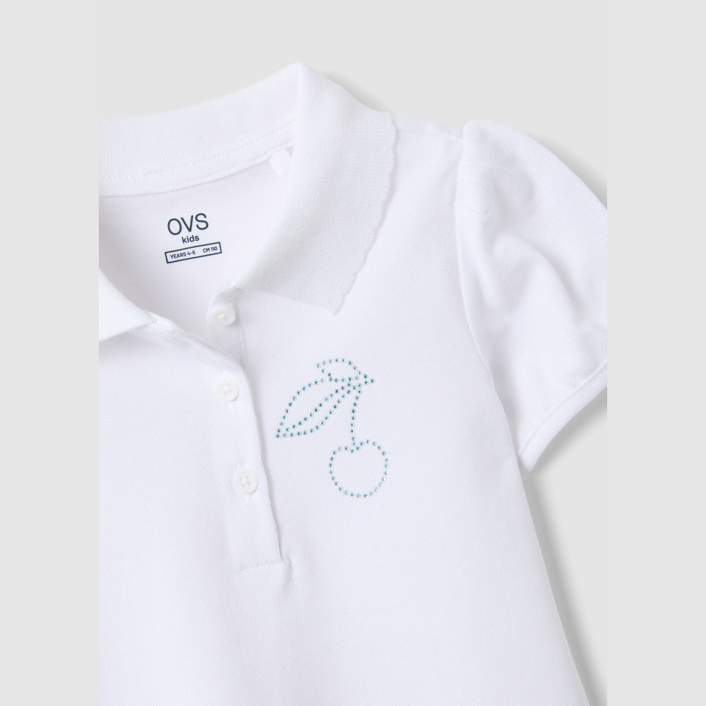 OVS | Polo Blanco de Algodón Puro con Detalle de Cerezas para Niña