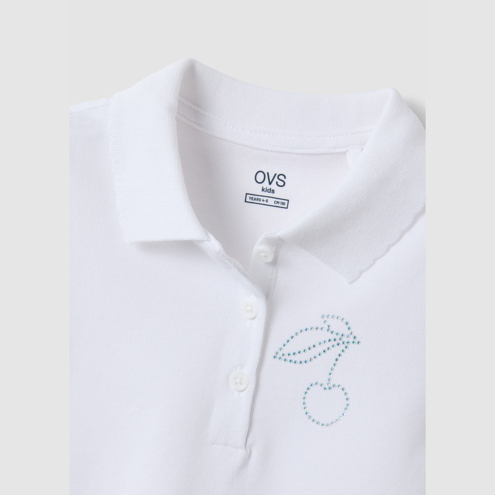 OVS | Polo Blanco de Algodón Puro con Detalle de Cerezas para Niña