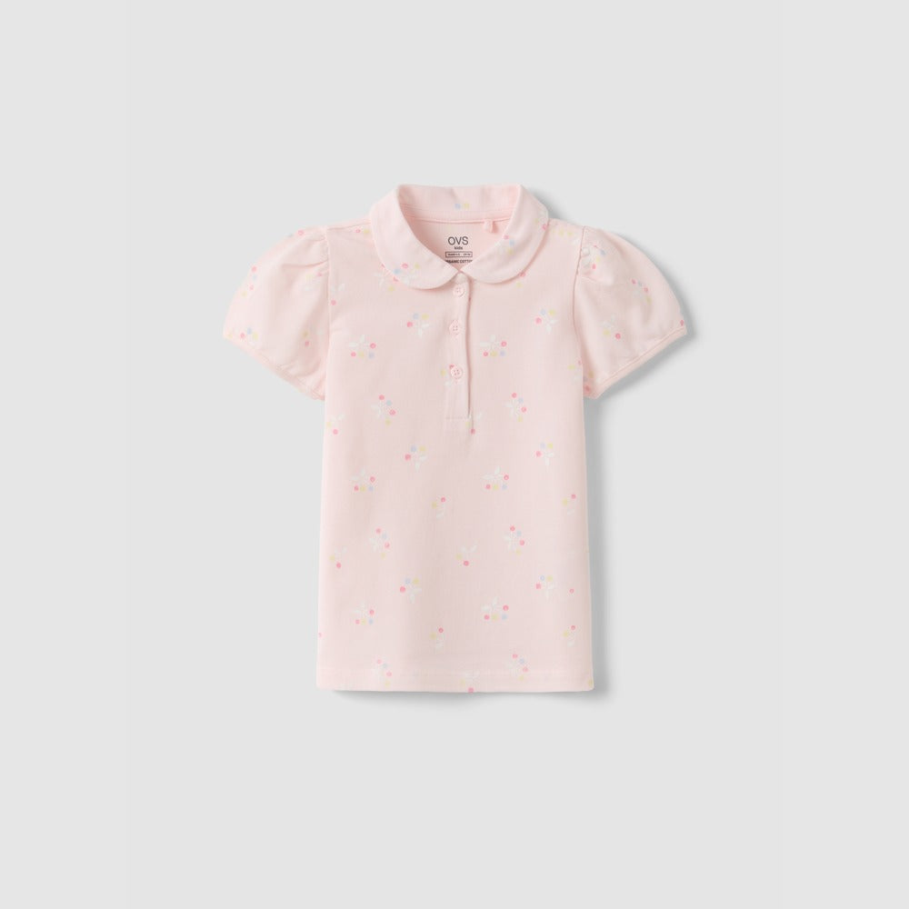 OVS | Polo Rosa de Algodón Puro con Estampado Floral para Niña