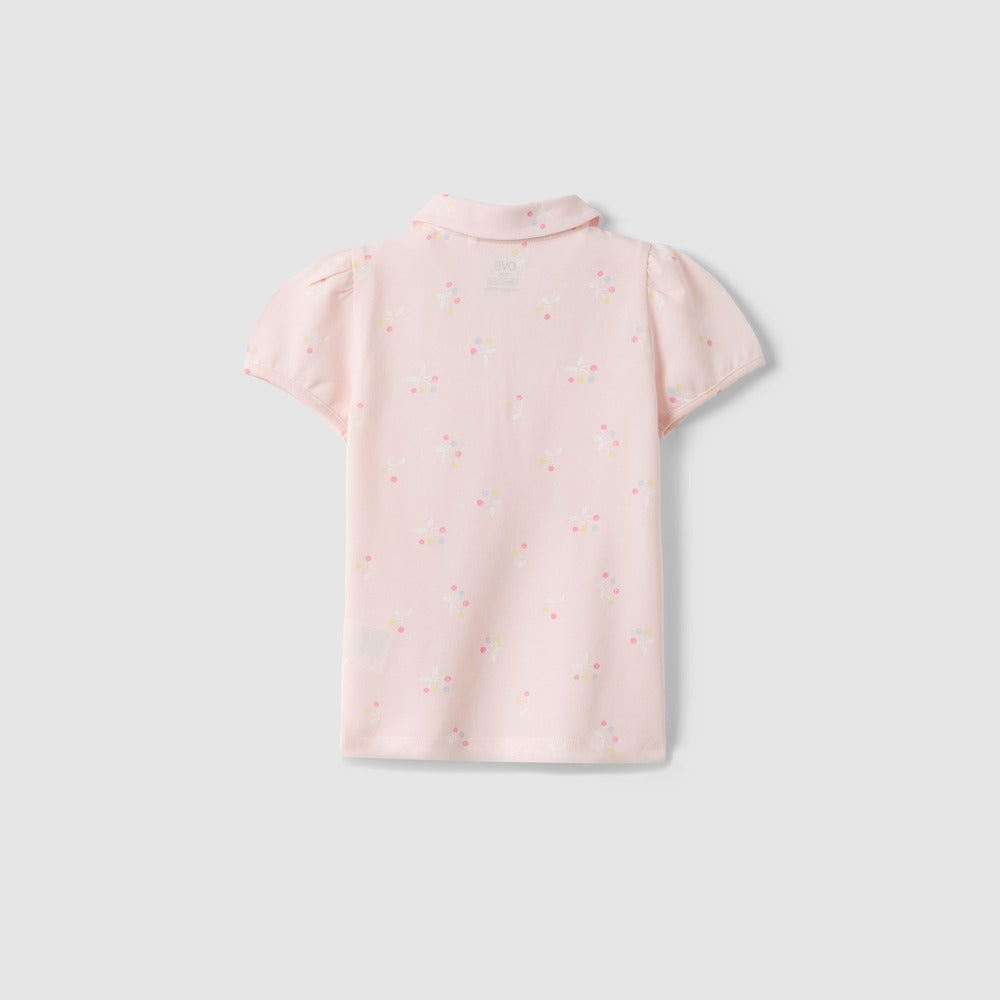 OVS | Polo Rosa de Algodón Puro con Estampado Floral para Niña