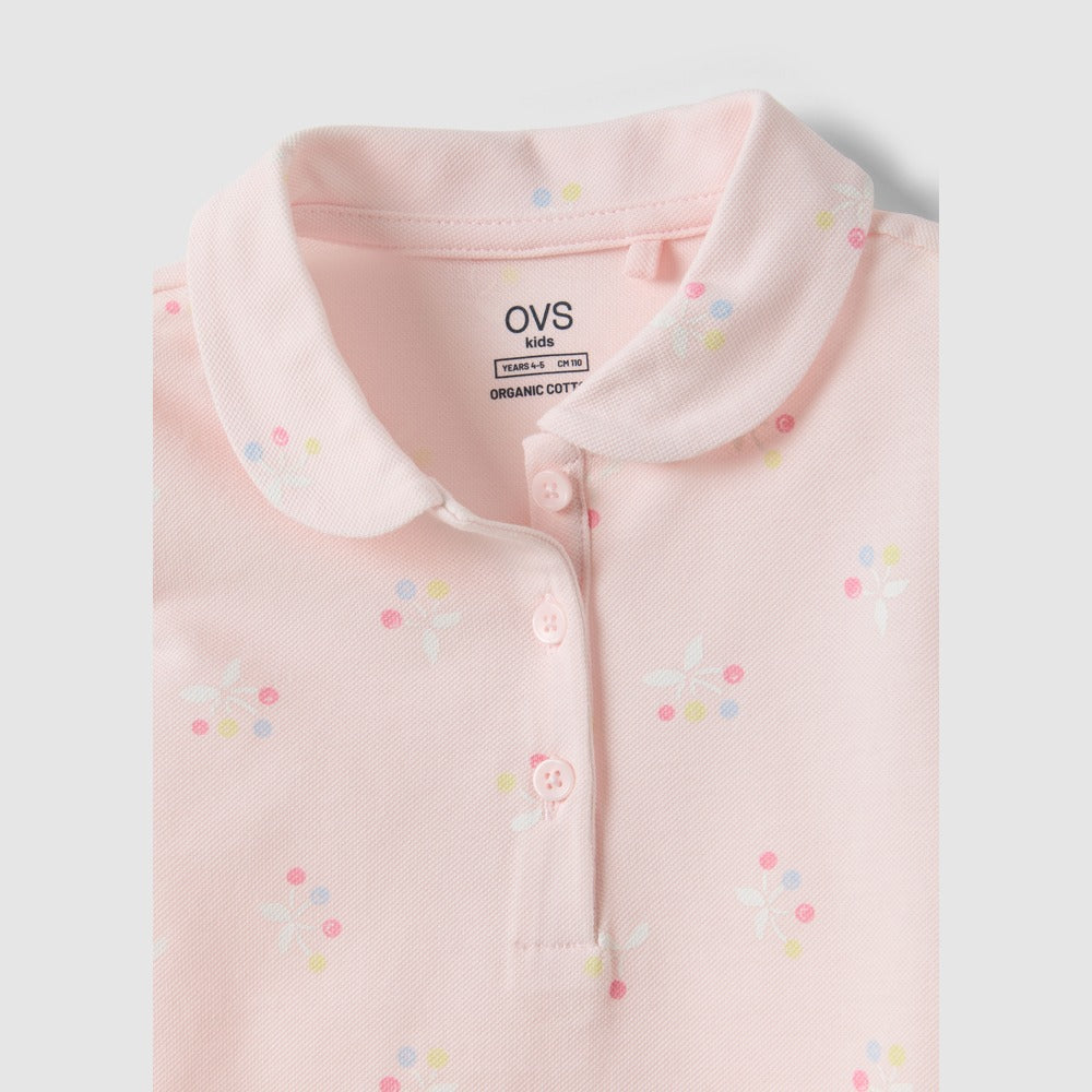 OVS | Polo Rosa de Algodón Puro con Estampado Floral para Niña