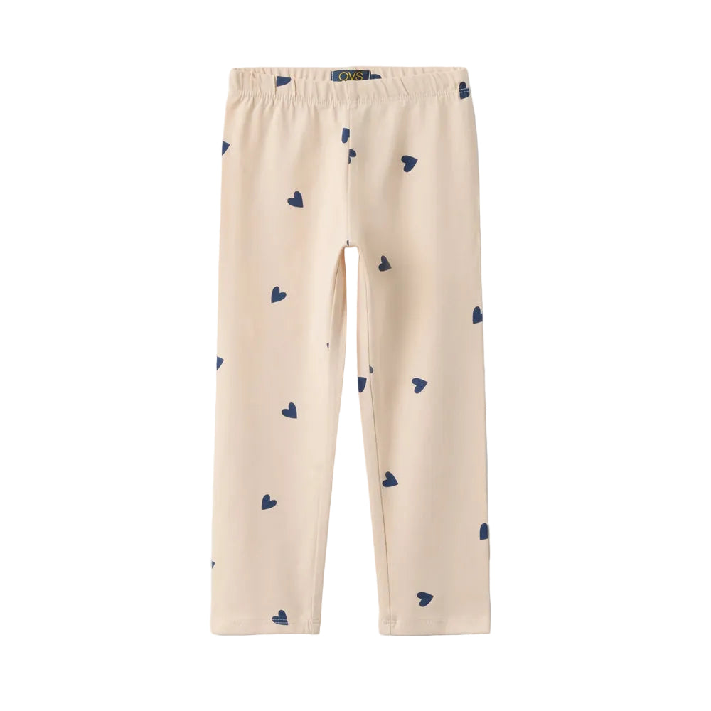 OVS | Leggings beige de algodón elástico de corte slim con estampado para niña