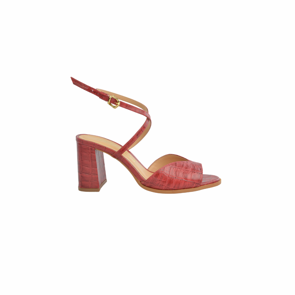 Sandalia Tacón Bloque Cuero Croco Italiano Rubi Ferrucci - vista 1
