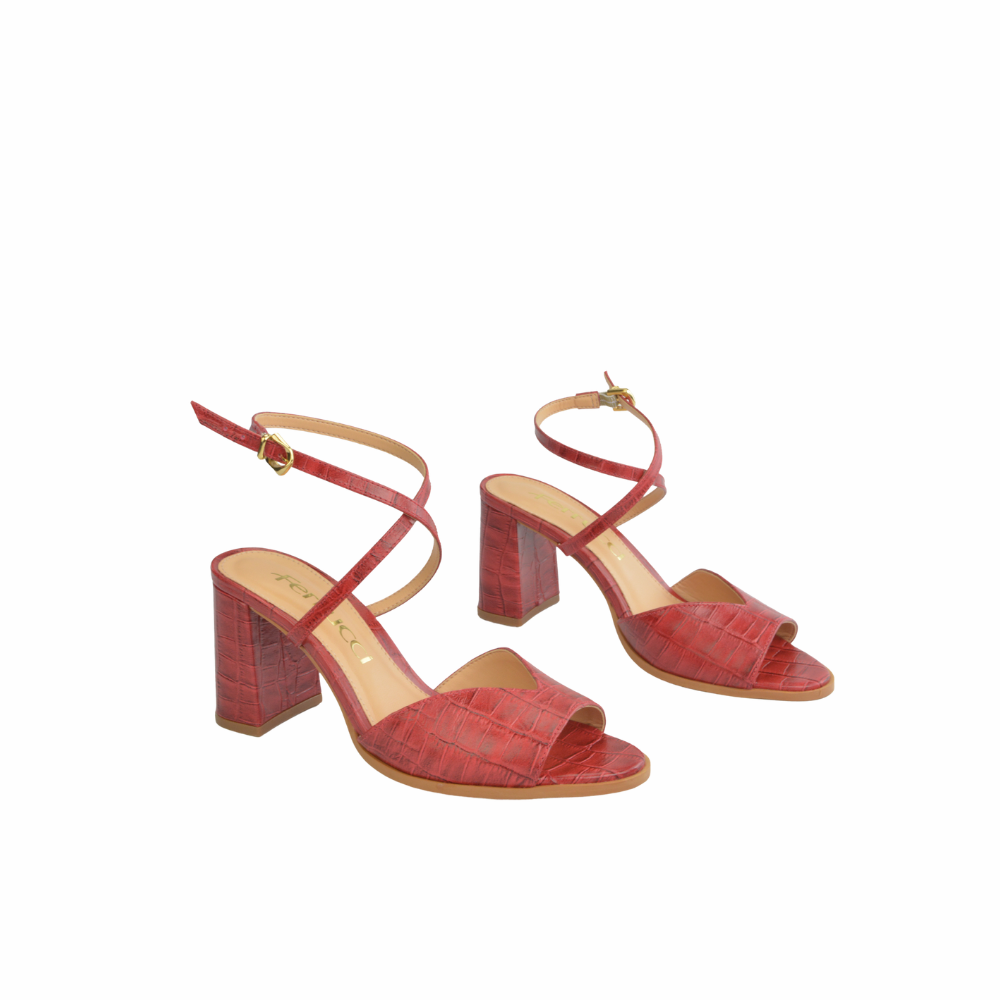 Sandalia Tacón Bloque Cuero Croco Italiano Rubi Ferrucci - vista 1