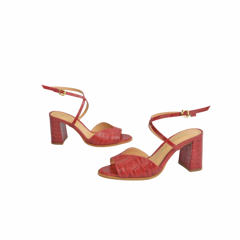 Sandalia Tacón Bloque Cuero Croco Italiano Rubi Ferrucci - vista 3