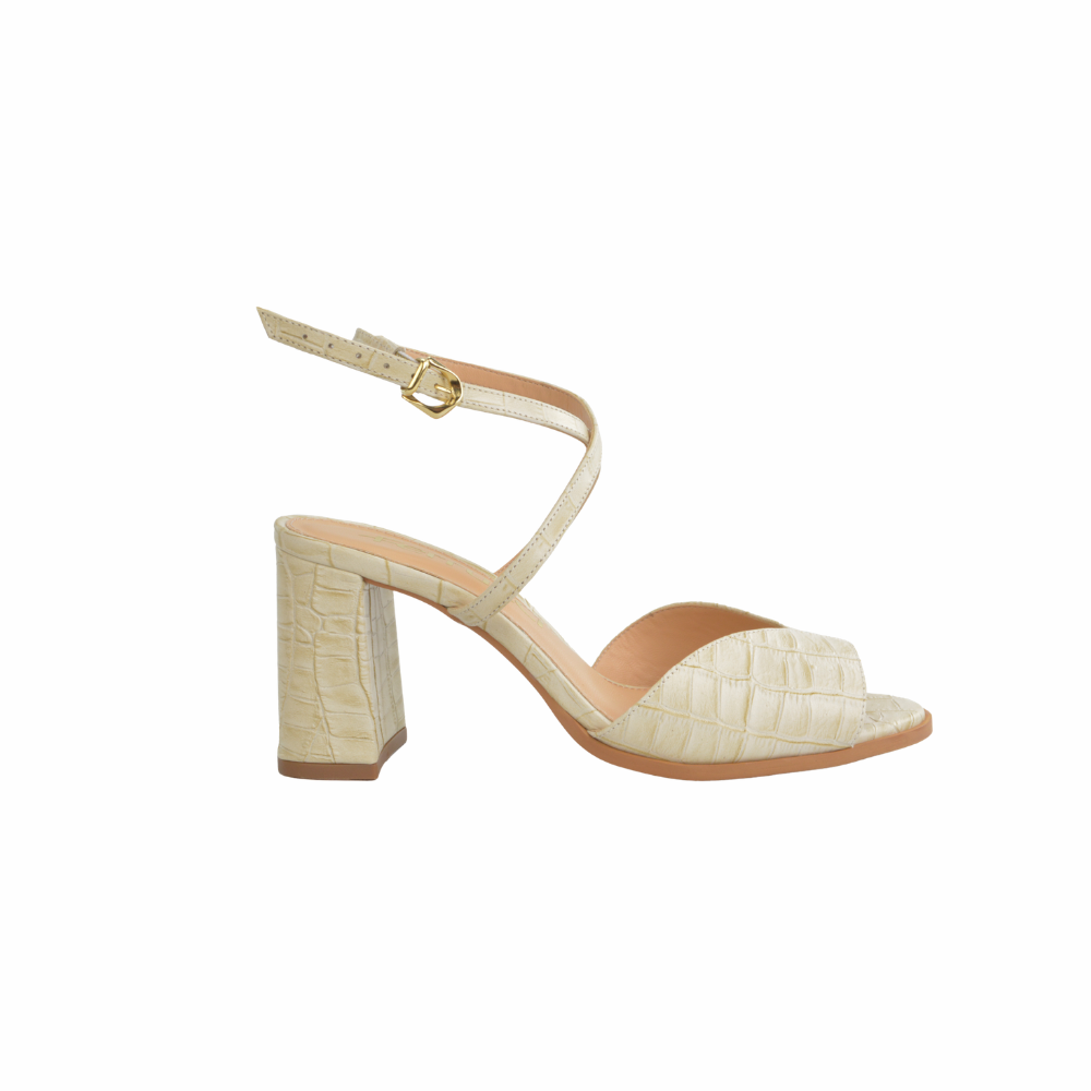 Sandalia Tacón Bloque Cuero Croco Italiano Off White Ferrucci - vista 1
