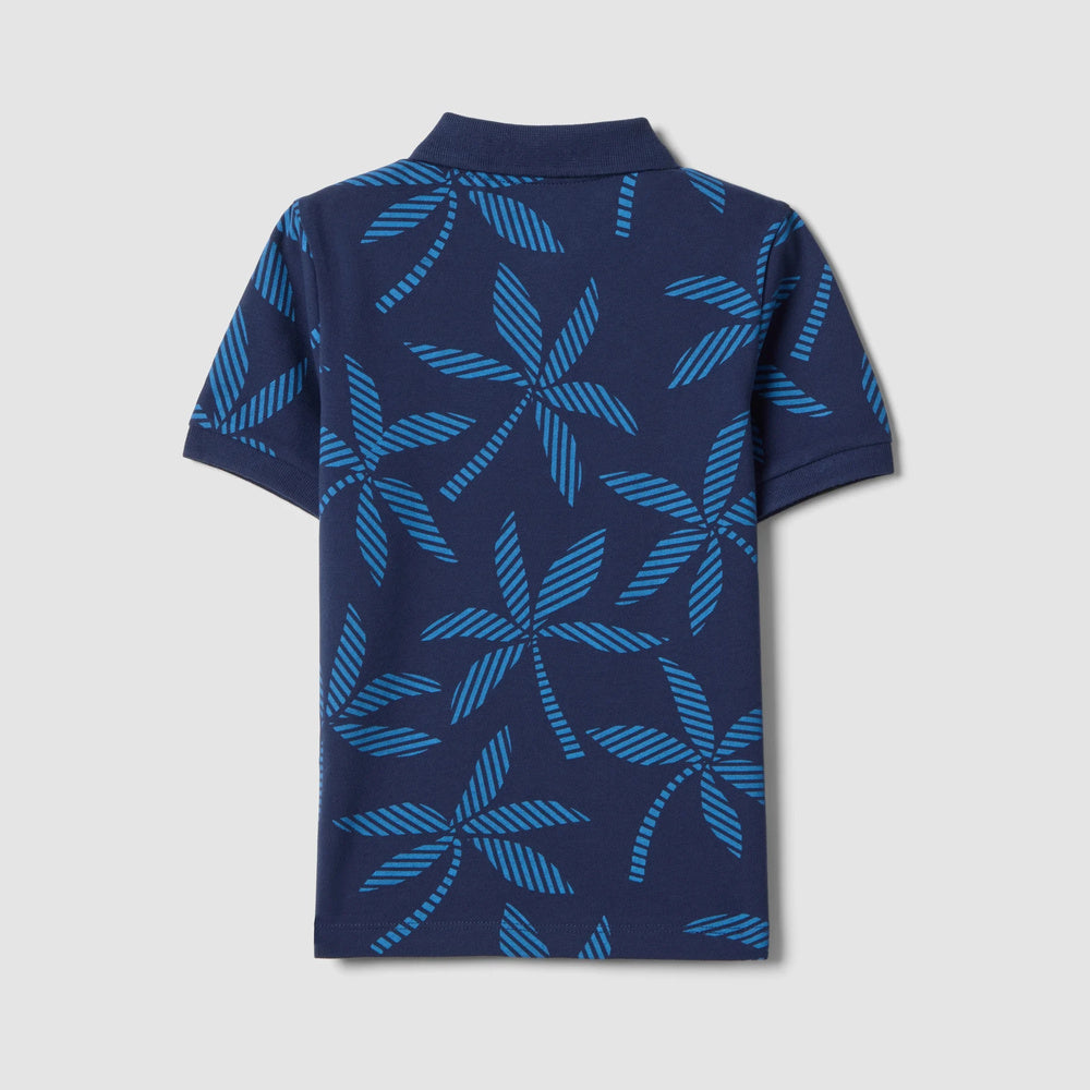 OVS | Polo azul de algodón puro con estampado floral para niño