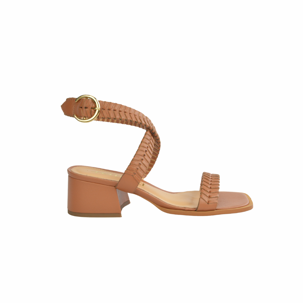 Sandalia Taco Bloque Detalle Handamade Camel Ferrucci - vista 1