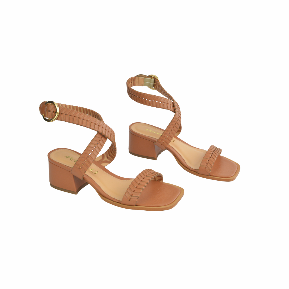 Sandalia Taco Bloque Detalle Handamade Camel Ferrucci - vista 1