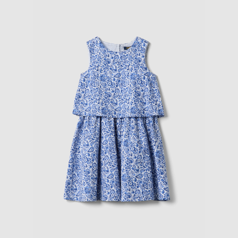 OVS | Vestido Corto Azul de Algodón Puro con Estampado Floral para Niña