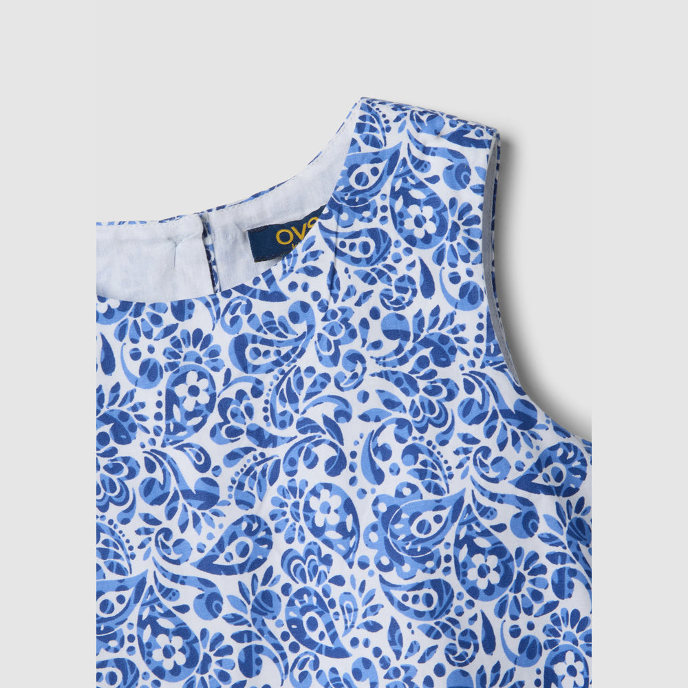 OVS | Vestido Corto Azul de Algodón Puro con Estampado Floral para Niña