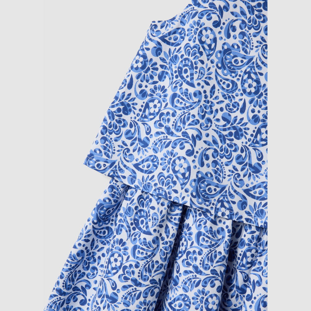 OVS | Vestido Corto Azul de Algodón Puro con Estampado Floral para Niña