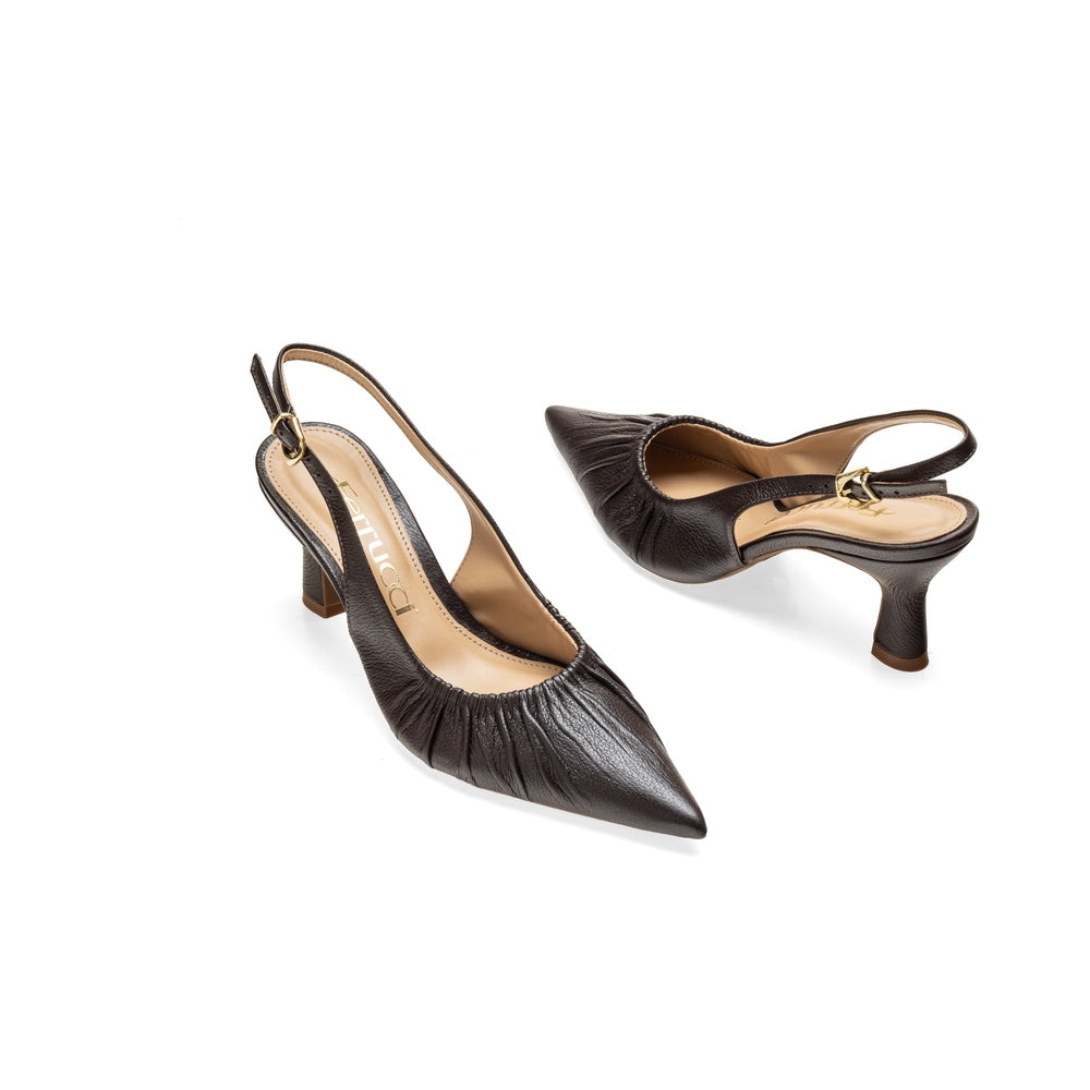 Ferrucci | Slingback Drapeado Tacón Copa Cuero