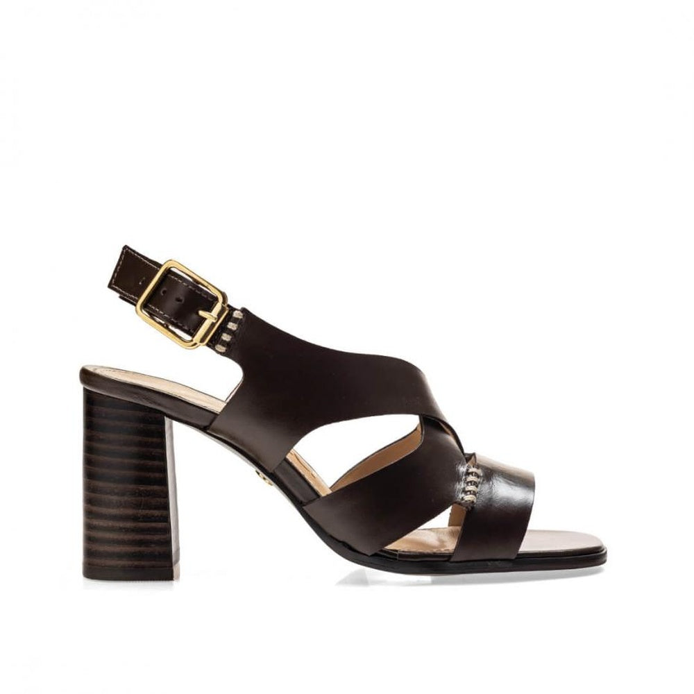Ferrucci | Sandalia Entrelineas Tacón Bloque Cuero Tangerine