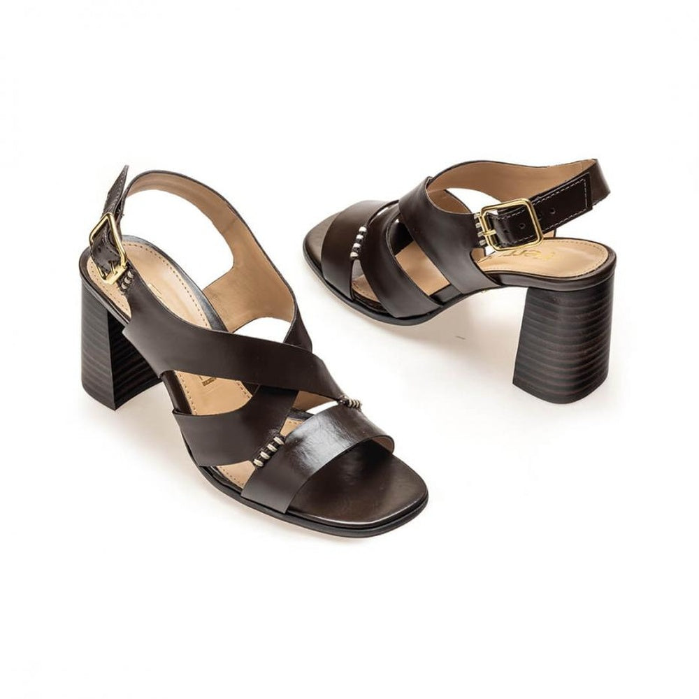 Ferrucci | Sandalia Entrelineas Tacón Bloque Cuero Tangerine