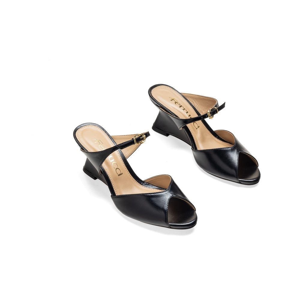 Ferrucci | Mule Tacón Cuña Cuero