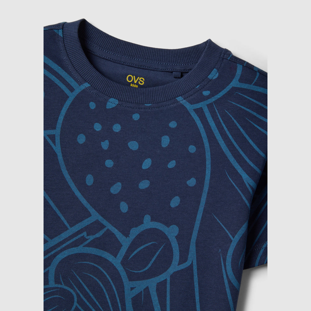 OVS | Camiseta azul de algodón puro con estampado para niño