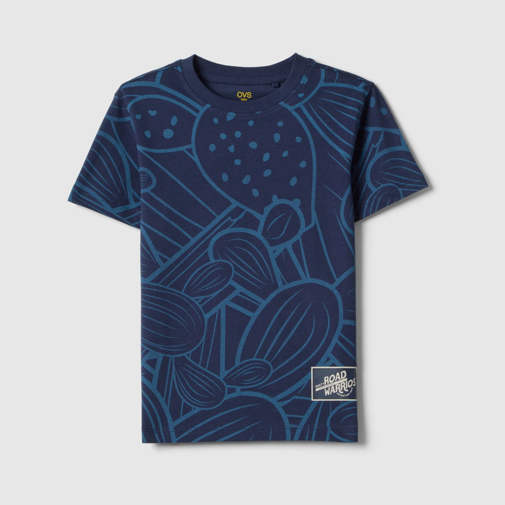 OVS | Camiseta azul de algodón puro con estampado para niño