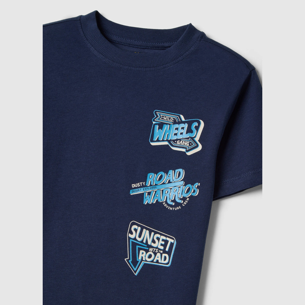 OVS | Camiseta azul de algodón puro con estampado para niño