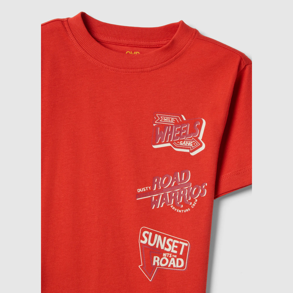 OVS | Camiseta roja de algodón puro con estampado para niño