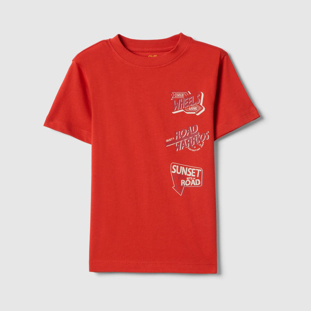OVS | Camiseta roja de algodón puro con estampado para niño