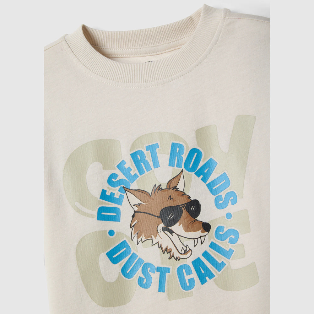 OVS | Camiseta beige de algodón puro con estampado infantil