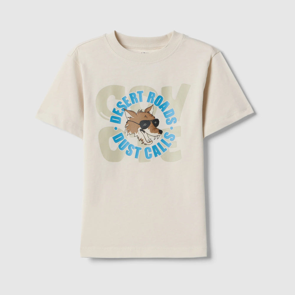 OVS | Camiseta beige de algodón puro con estampado infantil