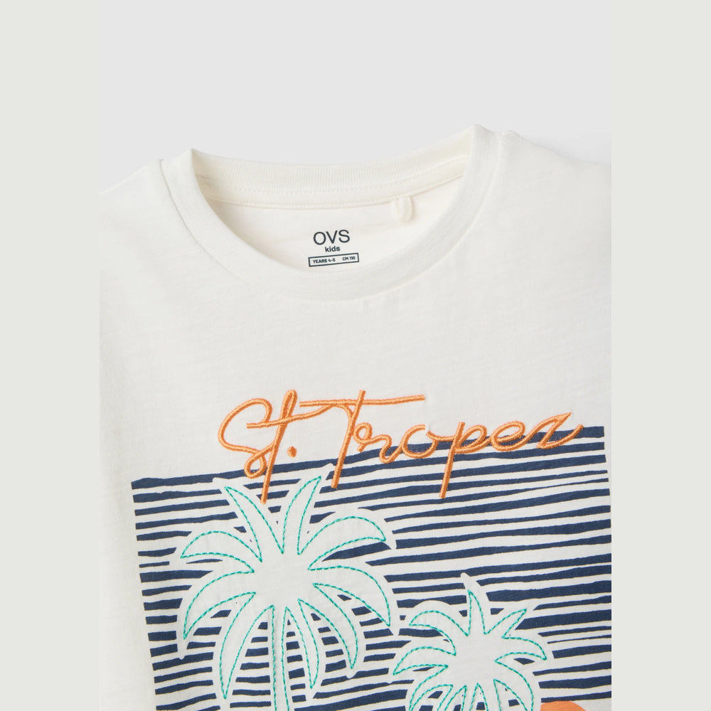 OVS | Camiseta blanca de algodón puro con estampado infantil