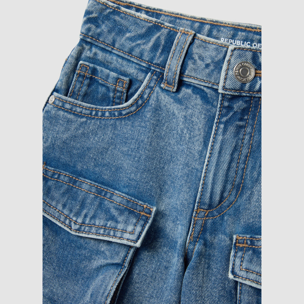 OVS | Shorts azules de denim de pierna ancha con bolsillos cargo para niña