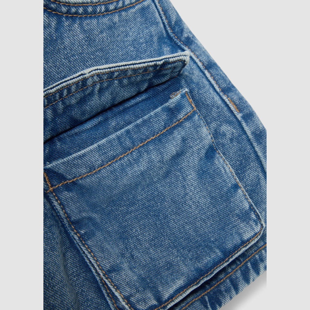 OVS | Shorts azules de denim de pierna ancha con bolsillos cargo para niña