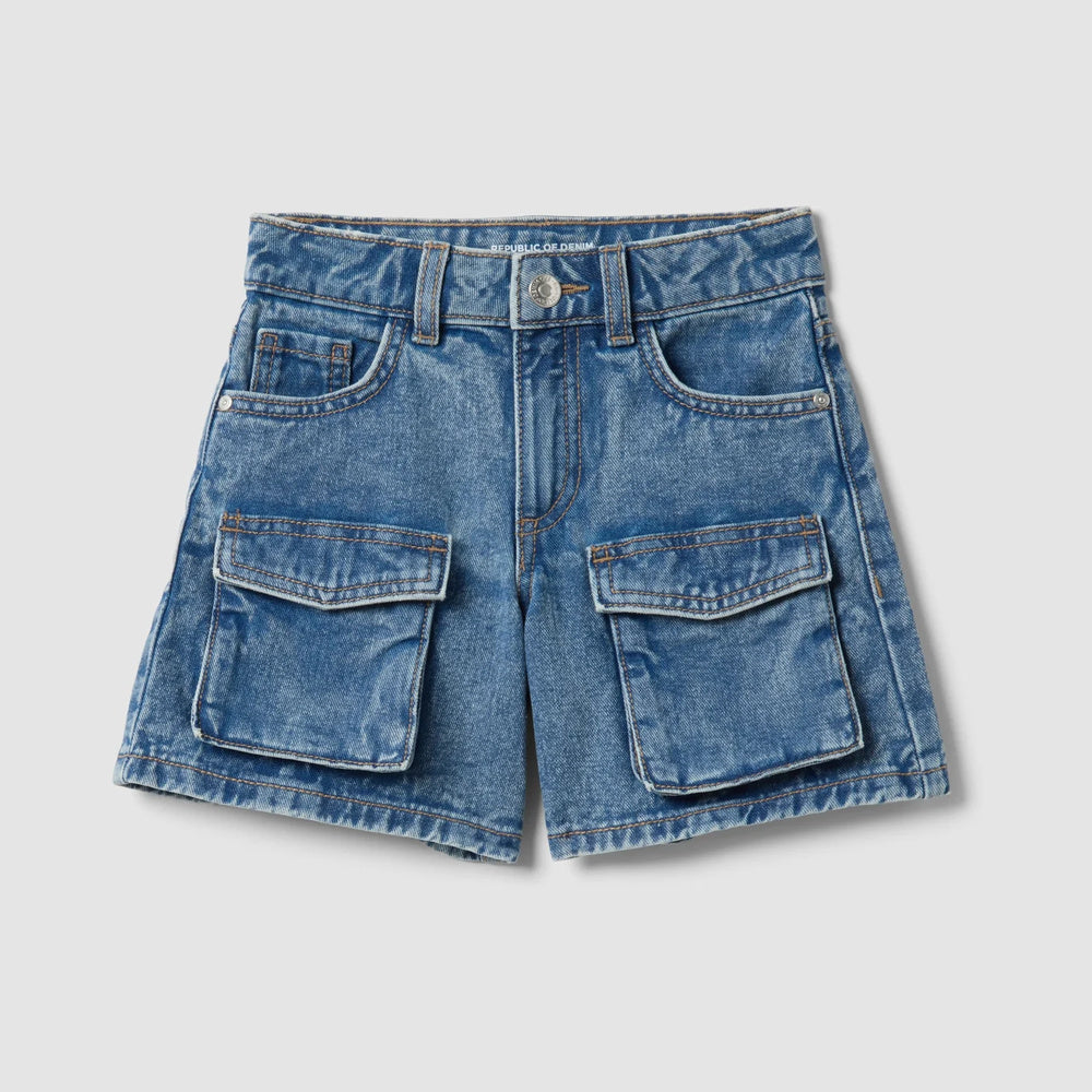 OVS | Shorts azules de denim de pierna ancha con bolsillos cargo para niña