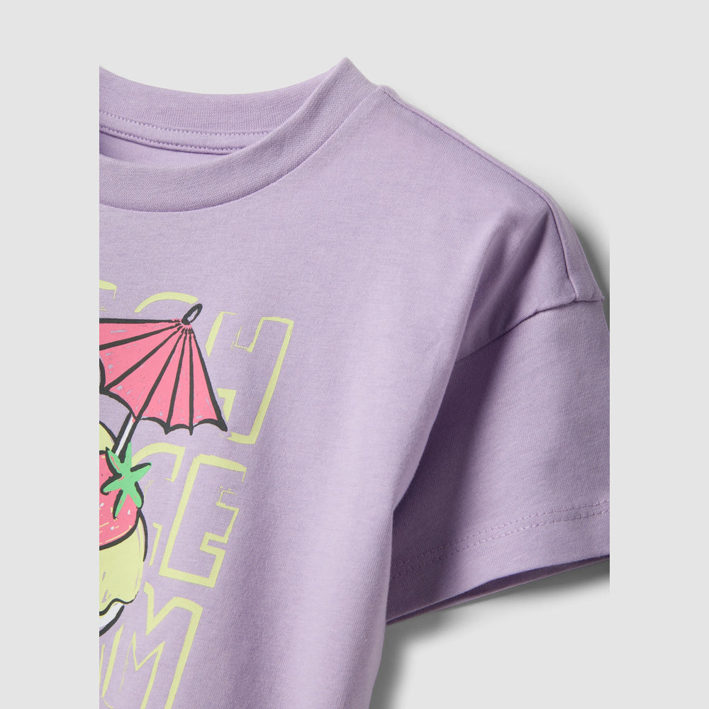 OVS | Camiseta morada de algodón puro con estampado de fresa para niña