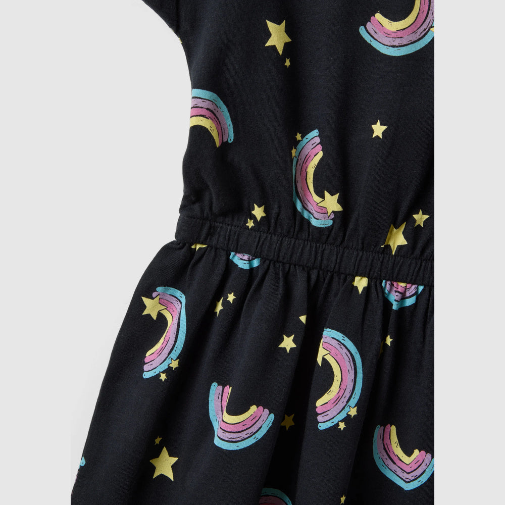 OVS | Vestido negro de algodón puro con diseño de arcoíris para niña