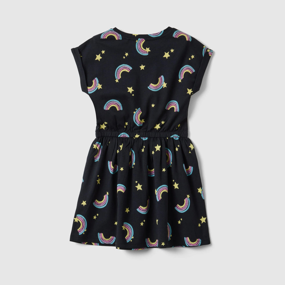 OVS | Vestido negro de algodón puro con diseño de arcoíris para niña
