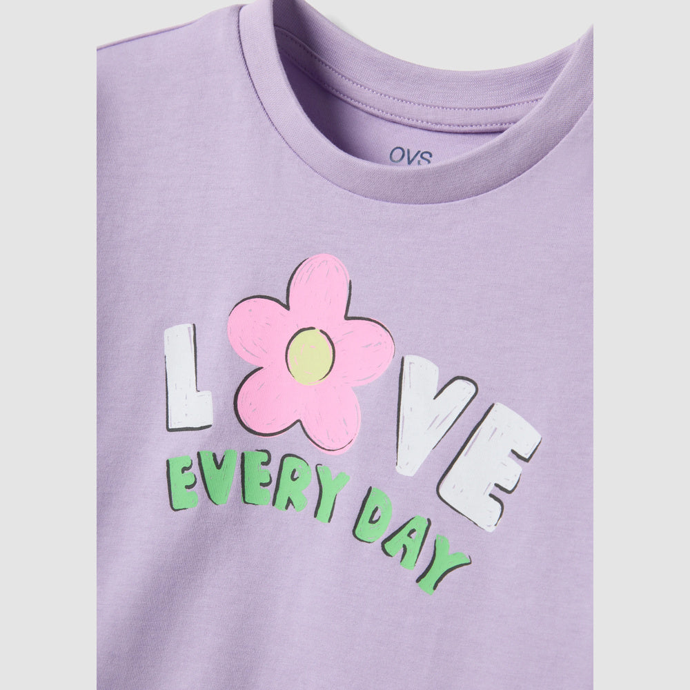 OVS | Camiseta morada de algodón puro con estampado para niña