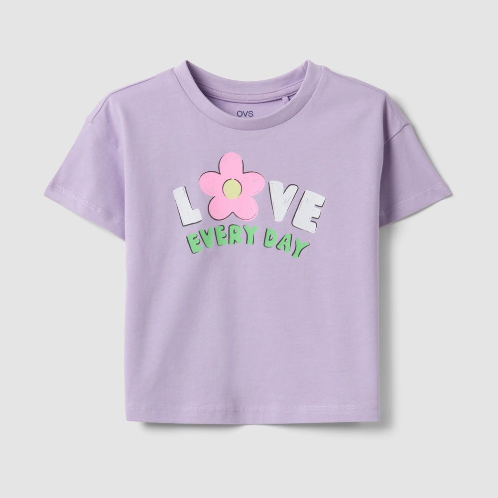 OVS | Camiseta morada de algodón puro con estampado para niña