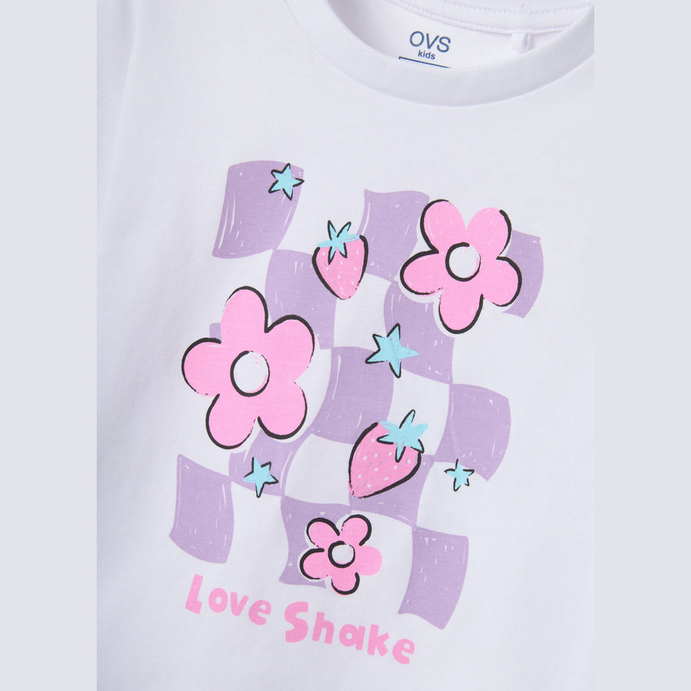 OVS | Camiseta blanca de algodón puro con estampado para niña