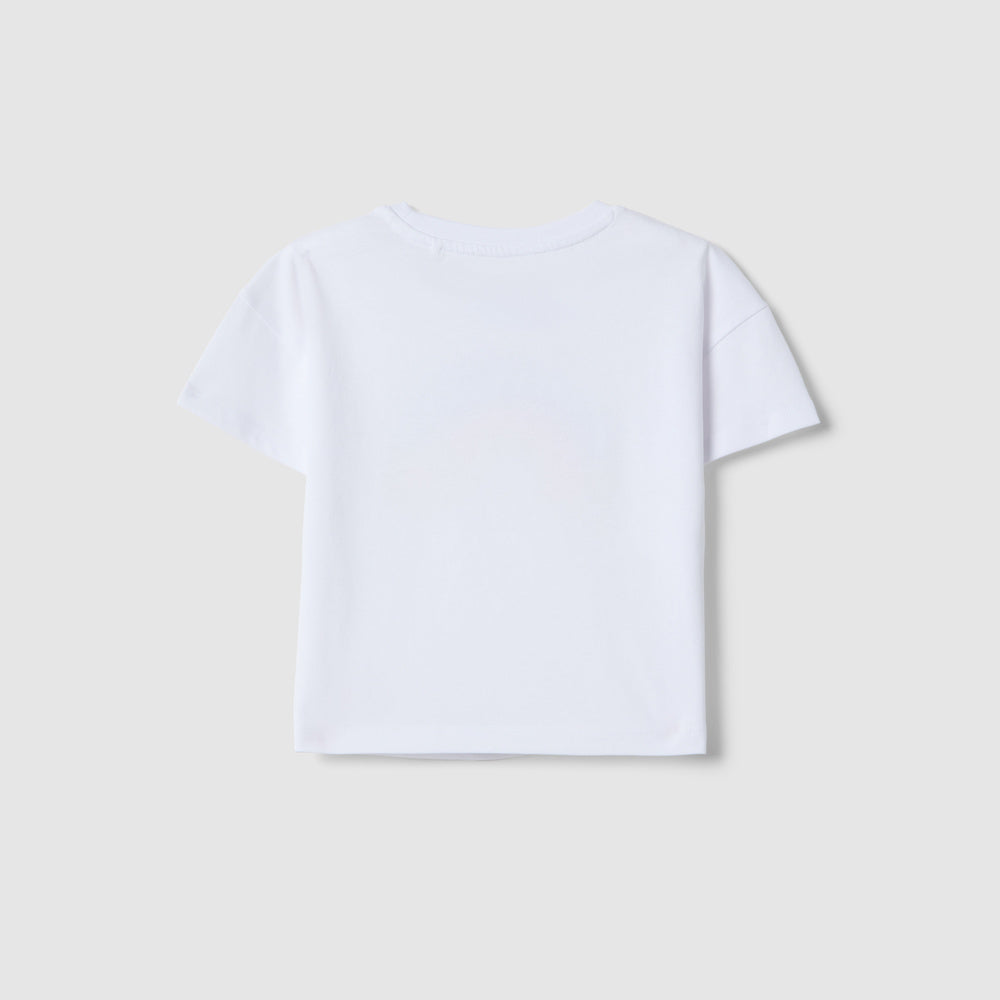 OVS | Camiseta Blanca de Algodón Puro con Diseño de Arcoíris para Niña