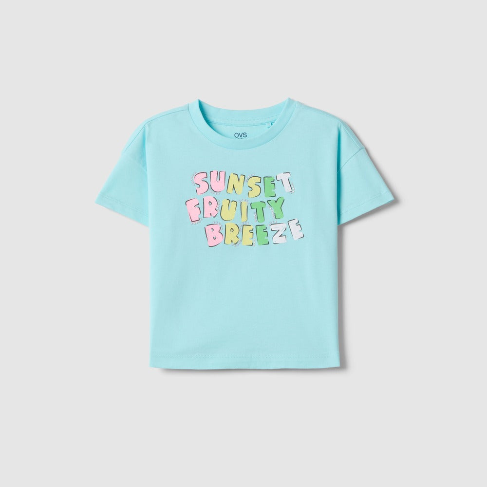 OVS | Camiseta Azul de Algodón con Estampado Gráfico para Niña