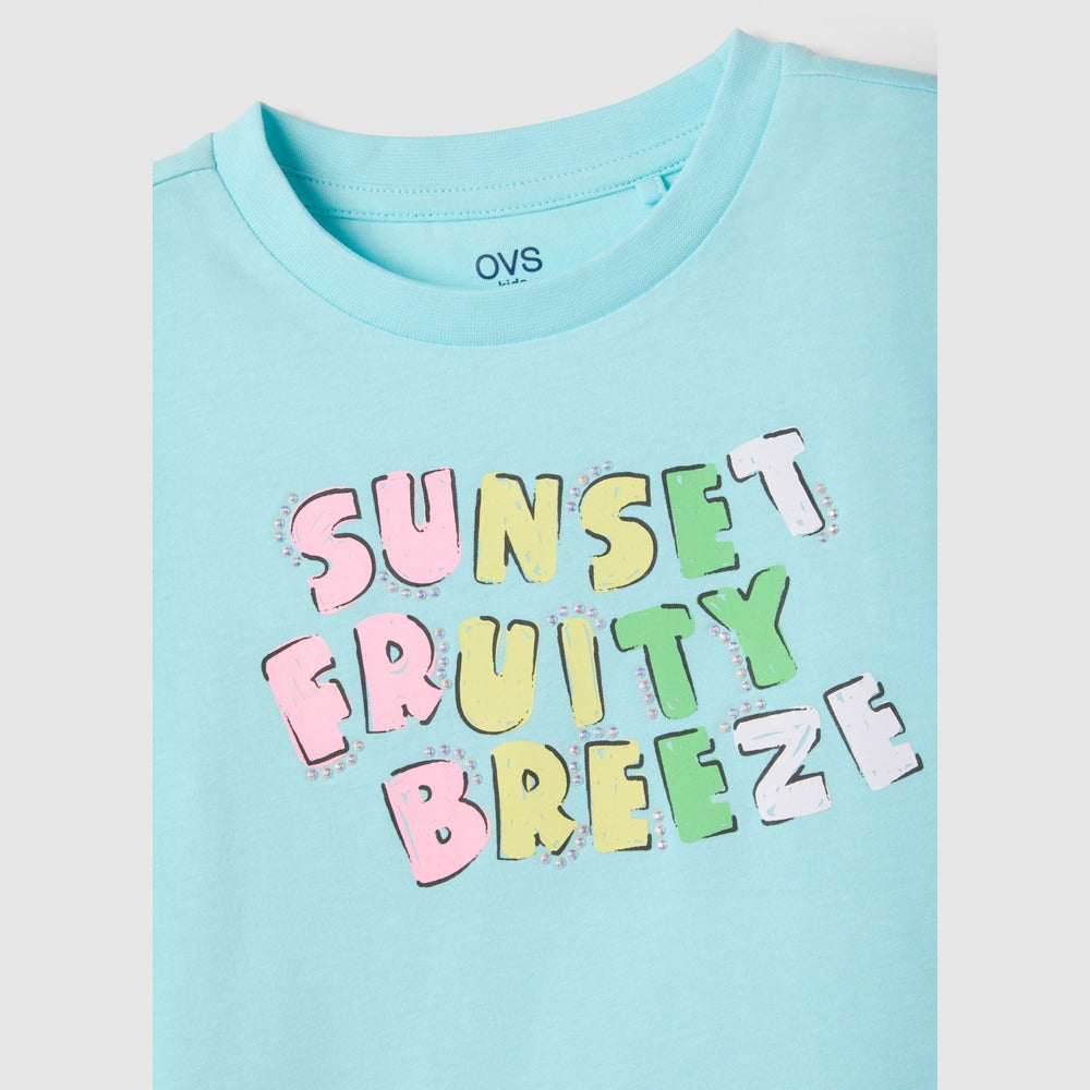 OVS | Camiseta Azul de Algodón con Estampado Gráfico para Niña
