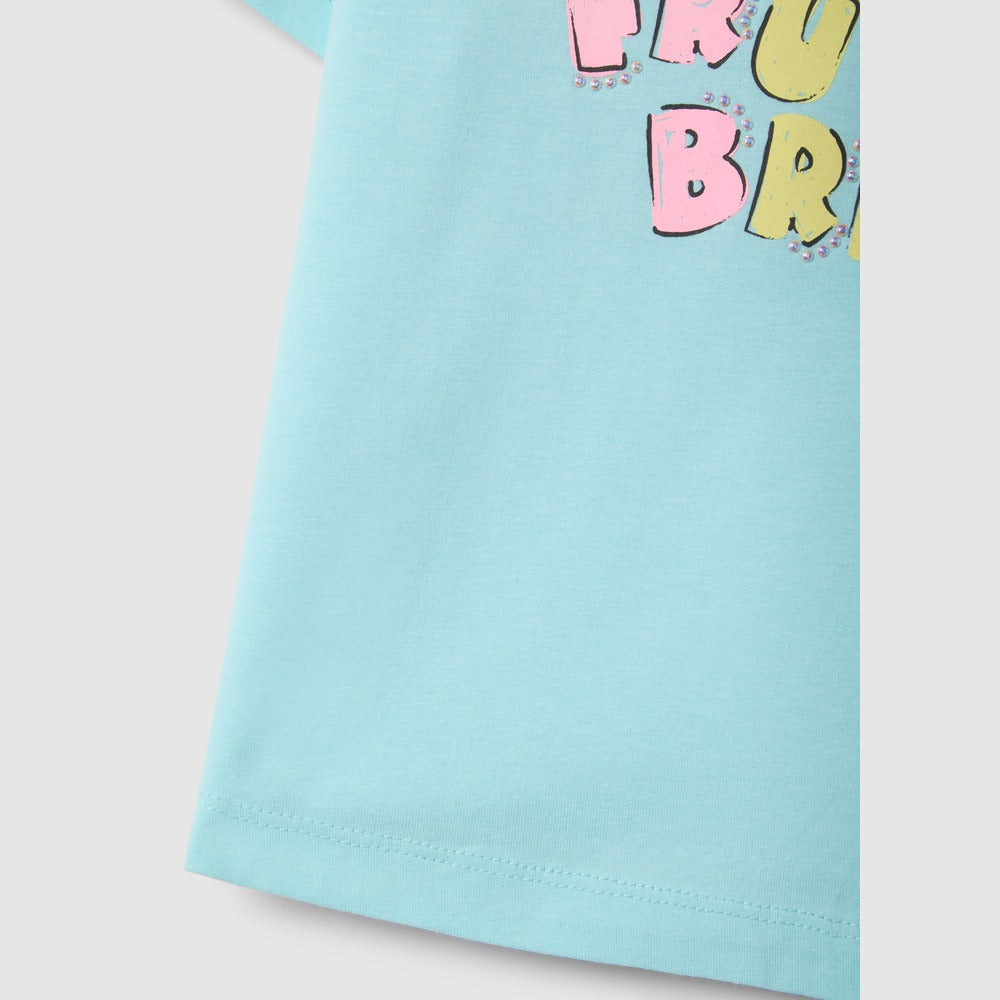 OVS | Camiseta Azul de Algodón con Estampado Gráfico para Niña