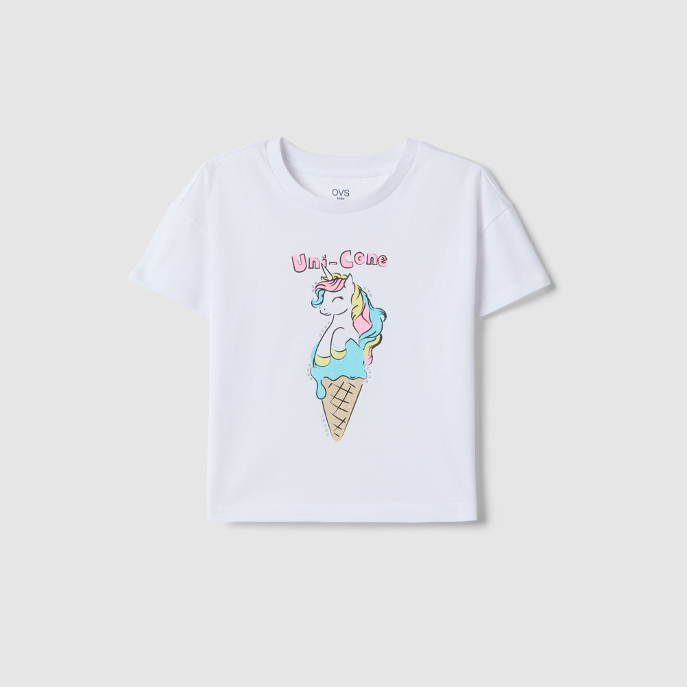 OVS | Camiseta Blanca de Algodón con Estampado de Helado para Niña