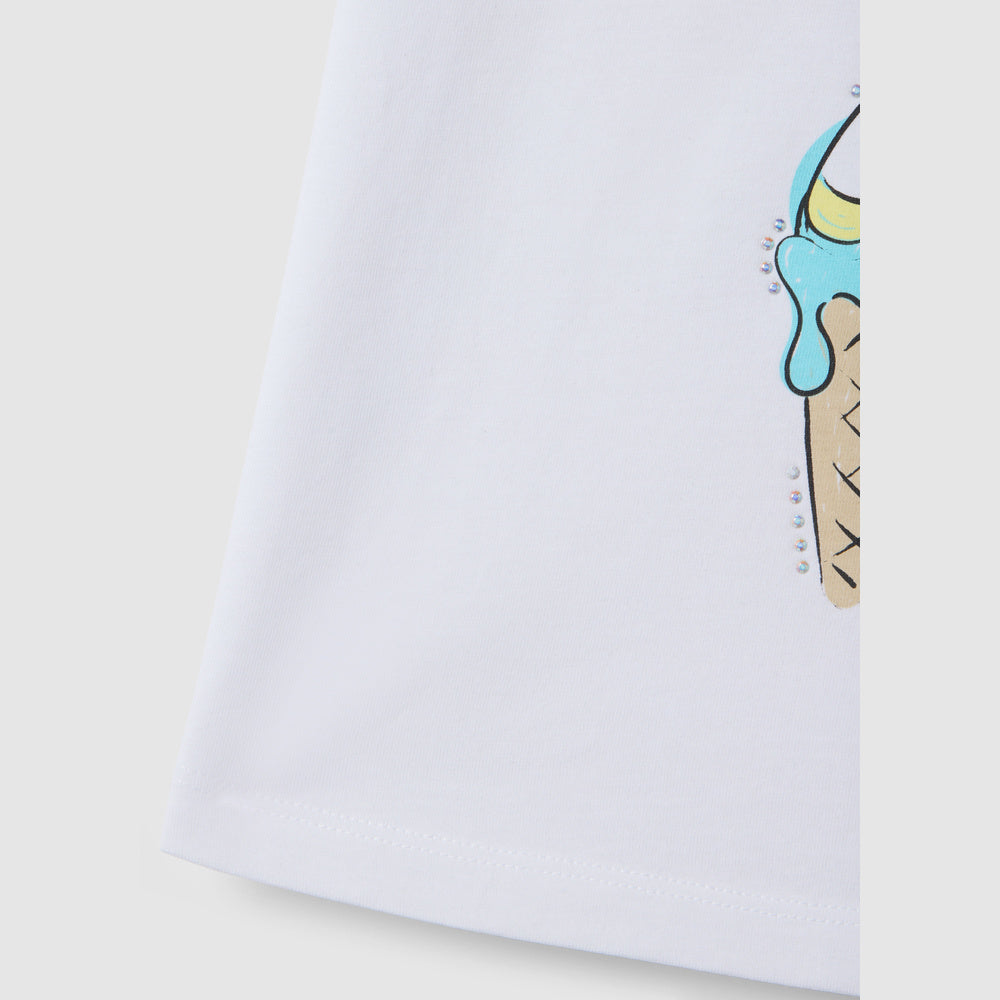 OVS | Camiseta Blanca de Algodón con Estampado de Helado para Niña